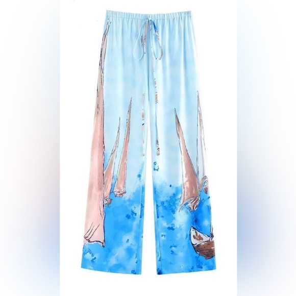 Luxury Sailboat Two-Piece Chiffon Set Kimono & Pants - Picture 4 of 8